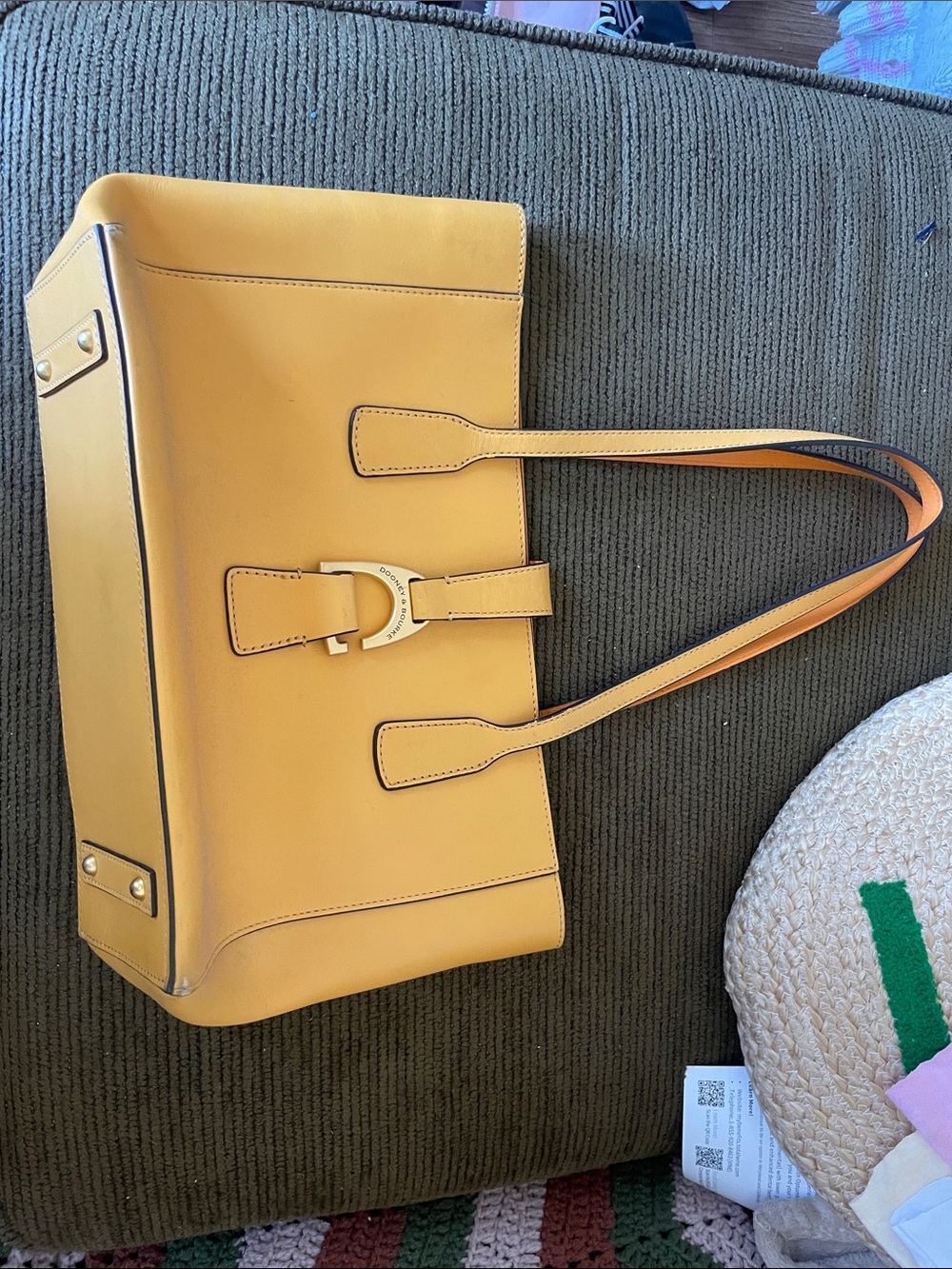 Dooney & Bourke Yellow Leather Tote with Gold Hardware